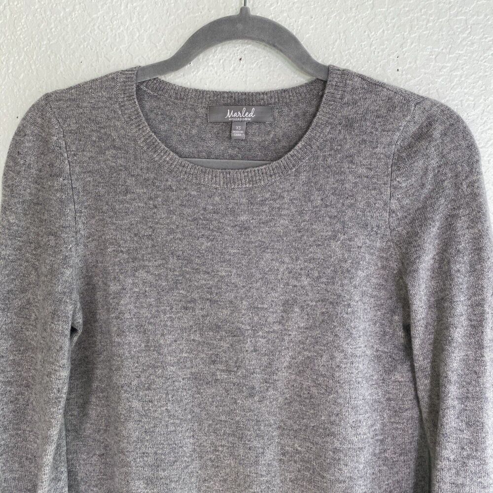 Marled Cashmere Sweater Womens Extra Small Lace Flare Cuff Gray Pullover Cozy - Picture 4 of 12